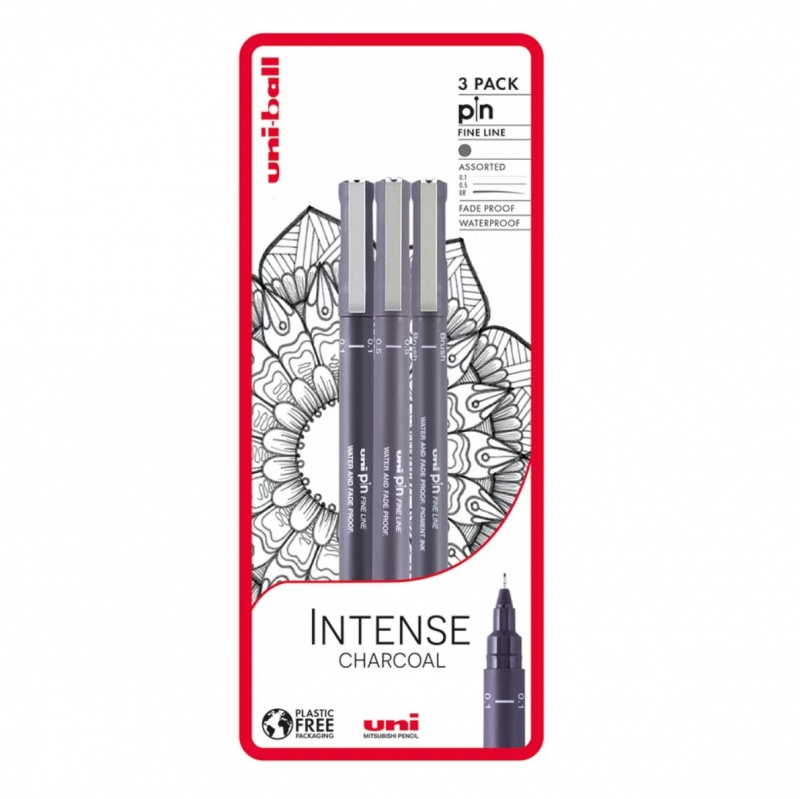 UNI PIN set 3 ks markerov na kreslenie Intense Charcoal