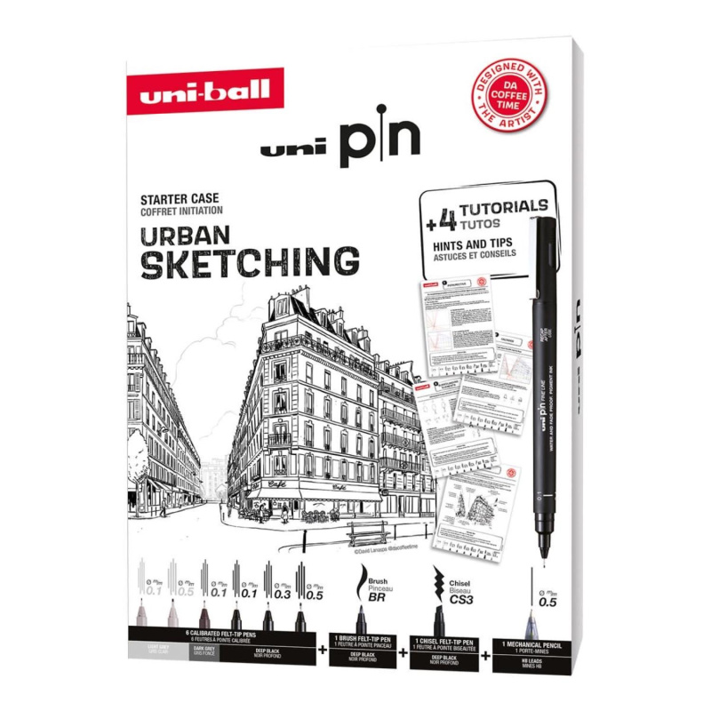 UNI PIN set 8 ks markerov + shalaku mikroceruzka, Urban sketching