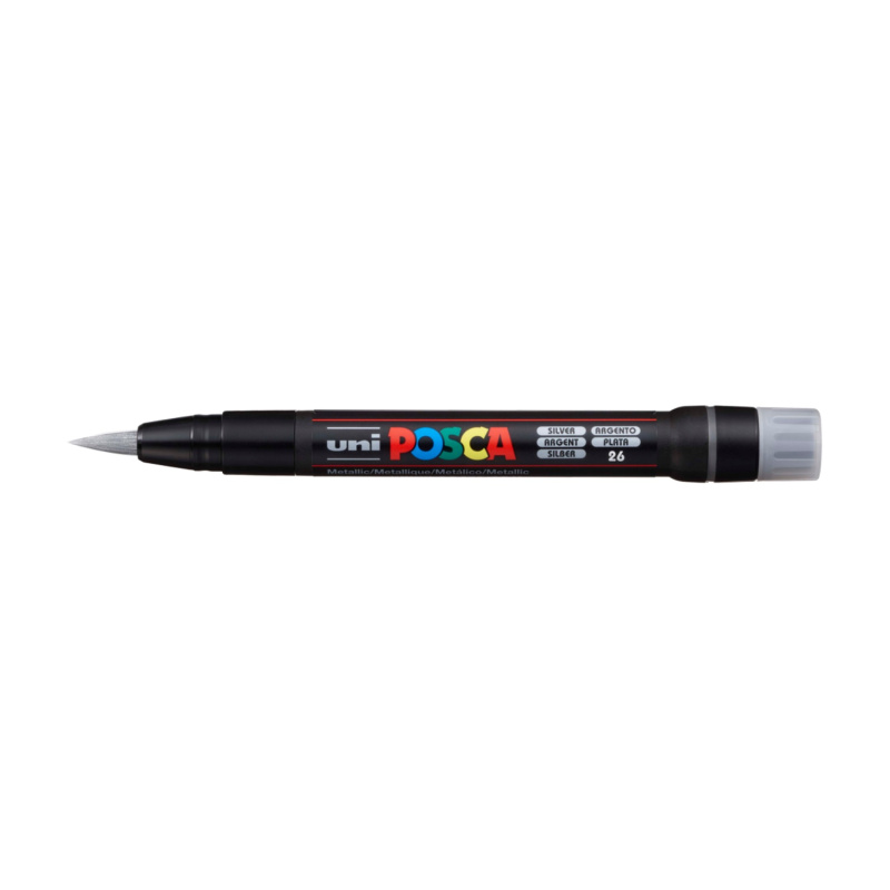 UNI POSCA fixka so štetcovým hrotom, strieborná