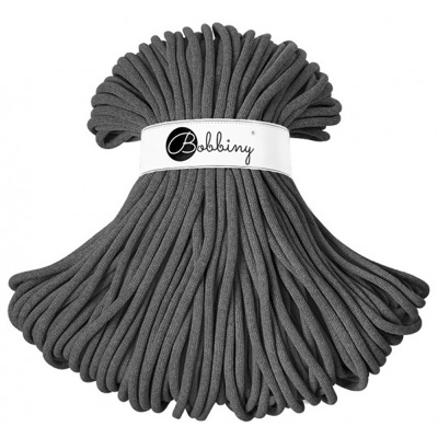 Bobbiny, Macramé pletená šnúra, 9 mm, 100 m, Charcoal