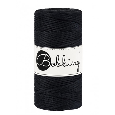 Bobbiny, Macramé točená šnúra, 3 mm, 100 m, Black