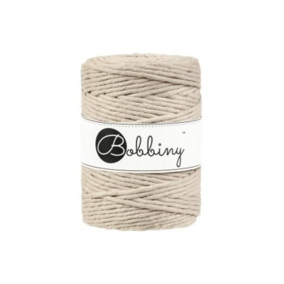 Bobbiny, Macramé točená šnúra, 5 mm, 100 m, Beige