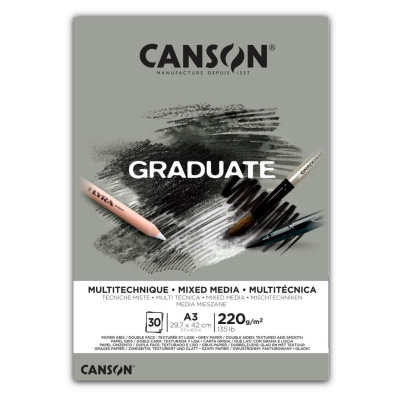 CANSON Skicár Graduate Mixed Media grey A3, 220 g, 30 listov