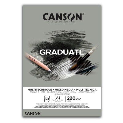 CANSON Skicár Graduate Mixed Media grey A5, 220 g, 30 listov