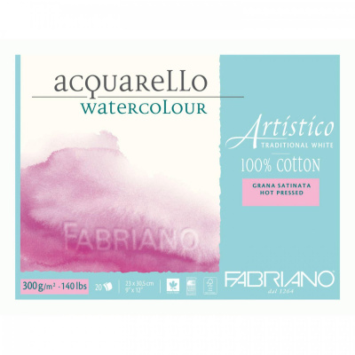 Fabriano Artistico Hot press, 100% bavlna, tradičná biela, 23 x 30,5 cm, 300g, 20 listov