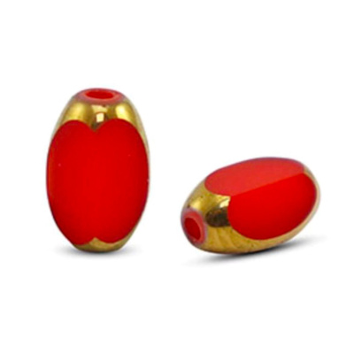 Oválna sklenená korálka 6 x 2,5 mm, 10 ks, červeno-zlatá