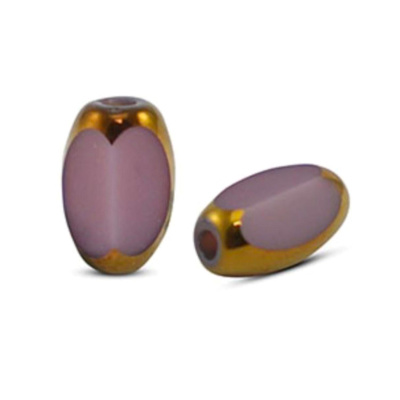 Oválna sklenená korálka 6 x 2,5 mm, 10 ks, fialovo-zlatá