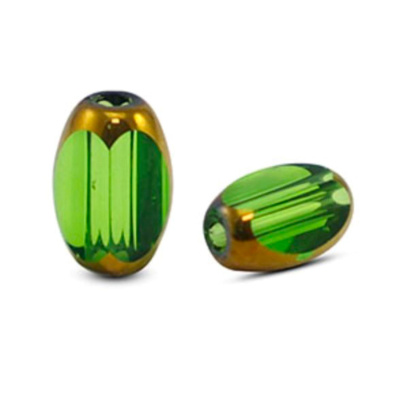 Oválna sklenená korálka 6 x 2,5 mm, 10 ks, priehľadná zeleno-zlatá