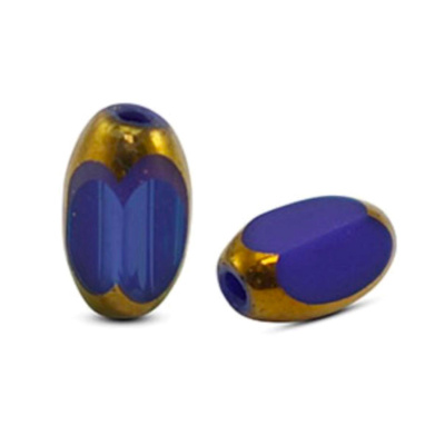 Oválna sklenená korálka 6 x 2,5 mm, 10 ks, royal modro-zlatá