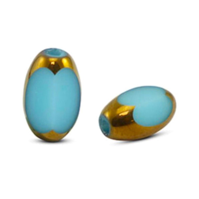 Oválna sklenená korálka 7 x 4 mm, 10 ks, modro-zlatá