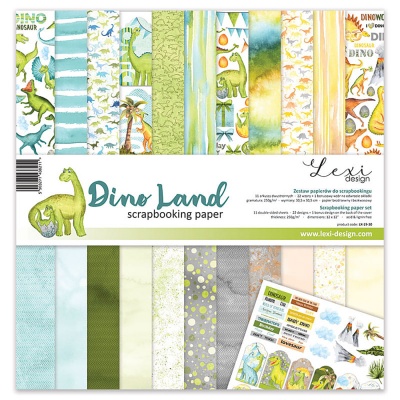 Papier na scrapbooking, sada Dino Land, 12 ks