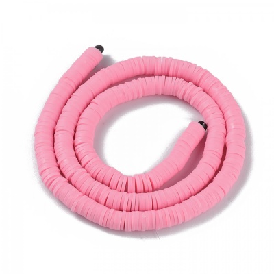 Polymérové korálky, placky, 6 mm, šnúra, pink