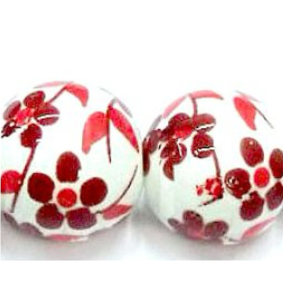 Porcelánová korálka, 8 mm, červené kvety