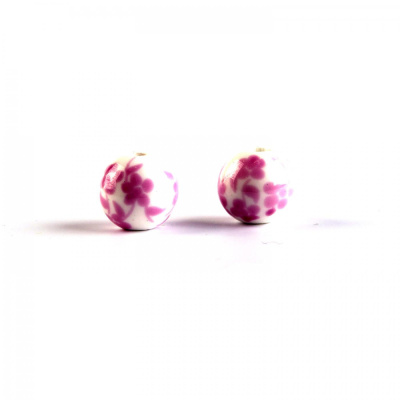 Porcelánová korálka, 8 mm, ružové kvety