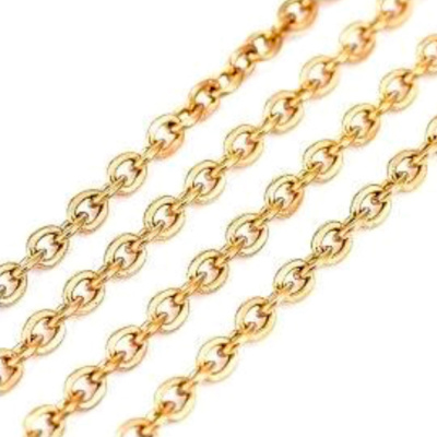 Retiazka oválne očká  2,5 x 2 x 0,5 mm, oceľ, farba zlatá, 1 m