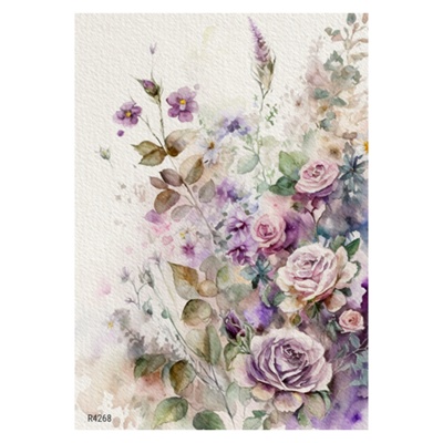 Ryžový papier, A4, akvarelová kvetinová kompozícia