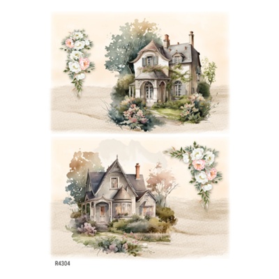 Ryžový papier, A4, francúzsky vidiek, romantické domy 2