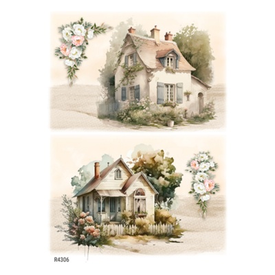 Ryžový papier, A4, francúzsky vidiek, romantické domy 4