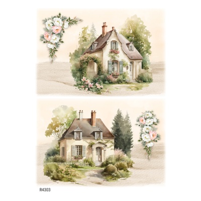Ryžový papier, A4, francúzsky vidiek, romantické domy