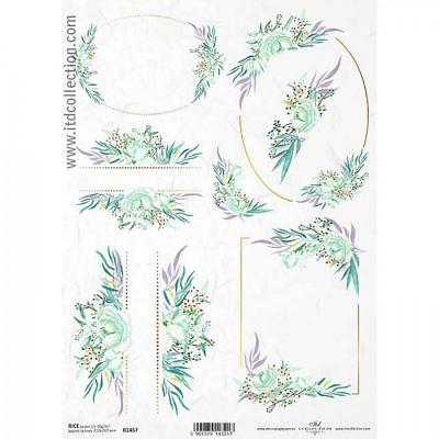 Ryžový papier na decoupage,A4, kvety a rámy zelené