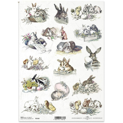 Ryžový papier na decoupage, A4, motív veľkonočné zajace 3