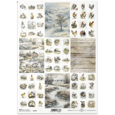 Ryžový papier na decoupage, A4, motív Vidiek