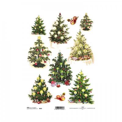 Ryžový papier na decoupage, A4, vianočné stromčeky