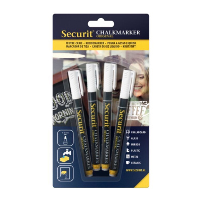 Sada 4 kriedových fixiek, Securit, hrot 1-2 mm, biela