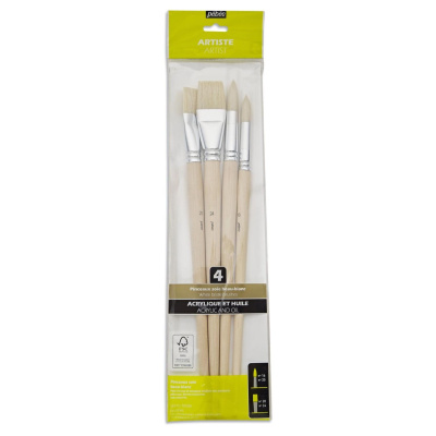 Sada 4 štetcov White bristle, dlhá rúčka ( 2 ploché, 2 guľaté )