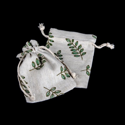 Textilné bavlnené vrecko, listy, 14 x 10 cm
