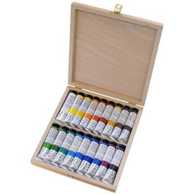 Umton sada olejových farieb v drevenej kazete, 18 ks