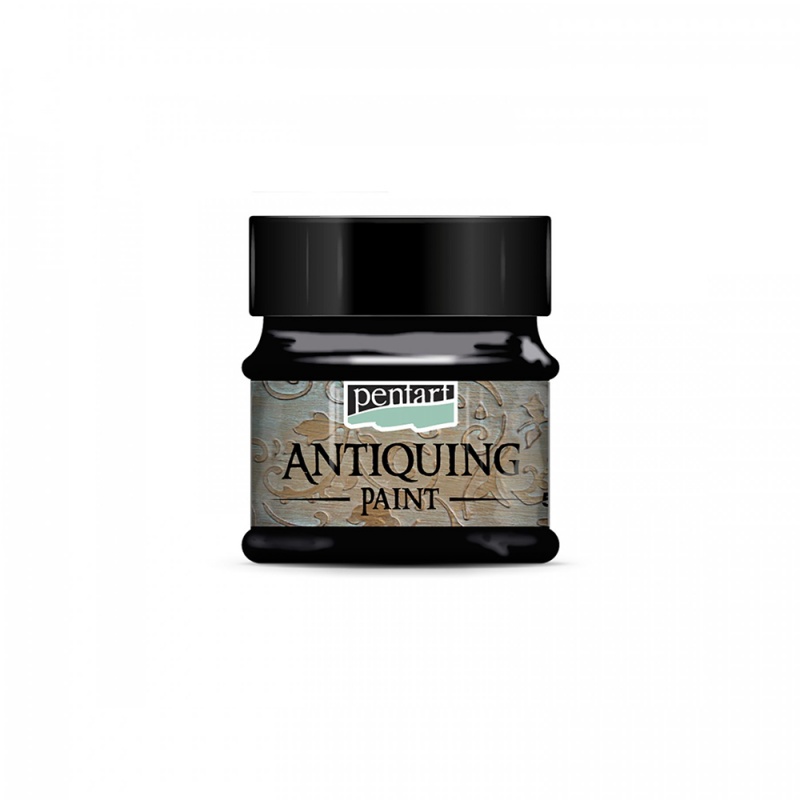 Antikovacia farba (Antiquing paint - black) je novinkou značky PENTART. 
Je to vodouriediteľná farba, ktorá sa ľahko zotiera a vytvára tak starý, ošúch