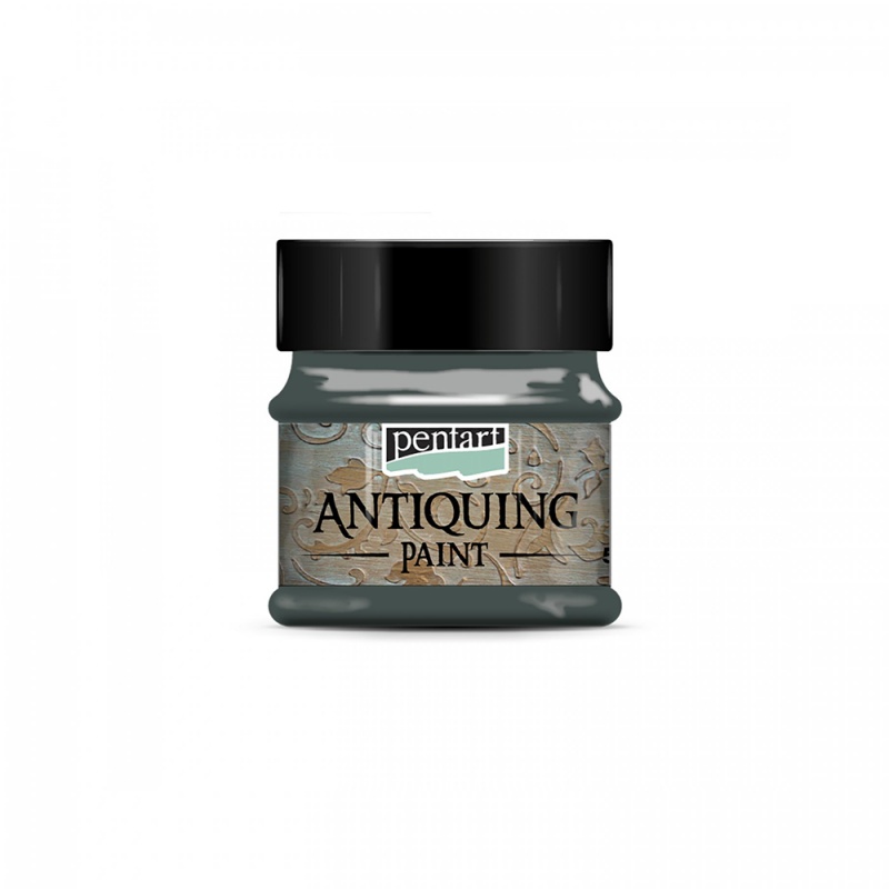 Antikovacia farba (Antiquing paint - alga green) je novinkou značky PENTART. 
Je to vodouriediteľná farba, ktorá sa ľahko zotiera a vytvára tak starý, o�
