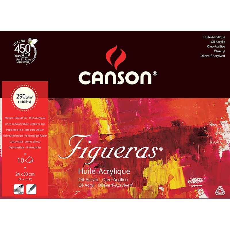 Canson Figueras je lepený skicár s papiermi vhodnými na olejomaľbu. Papier má ľanovú štruktúru, podobnú natiahnutému plátnu. Gramáž papiera je 290