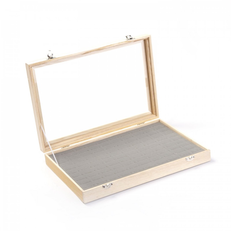 Drevený prezentačný box - krabica na prstene so sklom a zamatovým vankúšikom.rozmer: 35 x 24 x 5,5 cm