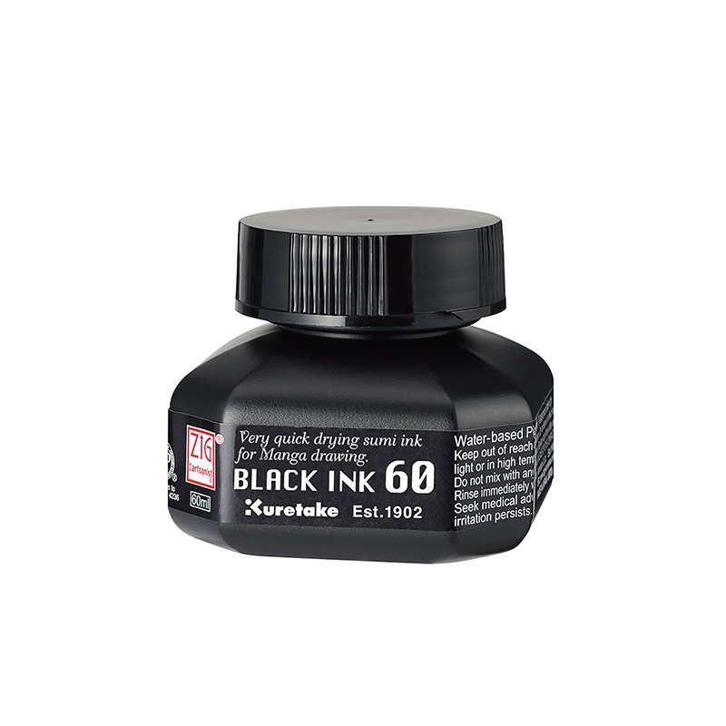 Kuretake ZIG black ink je čierny atrament vytvoreným zmiešaním výrazných čiernych pigmentov v syntetickej živici. Ľahko sa nanáša dámskym pierkom, r
