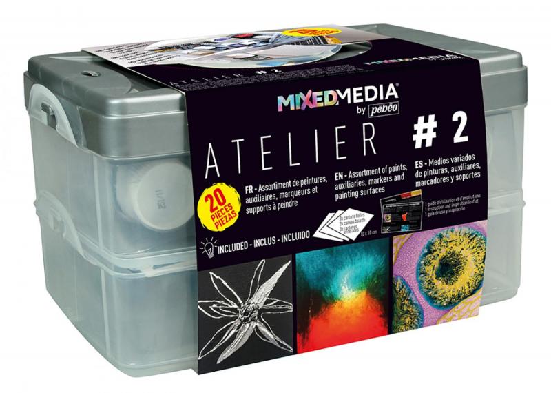 Kufrík Mixed media obsahuje:

2x20 ml farbu Vitrail a Prisme - 1 x 20 ml farbu Moon a Ceramic - 1 x 45 ml zosvetľujúce médium - 1 x 40 ml podkladovú farbu 