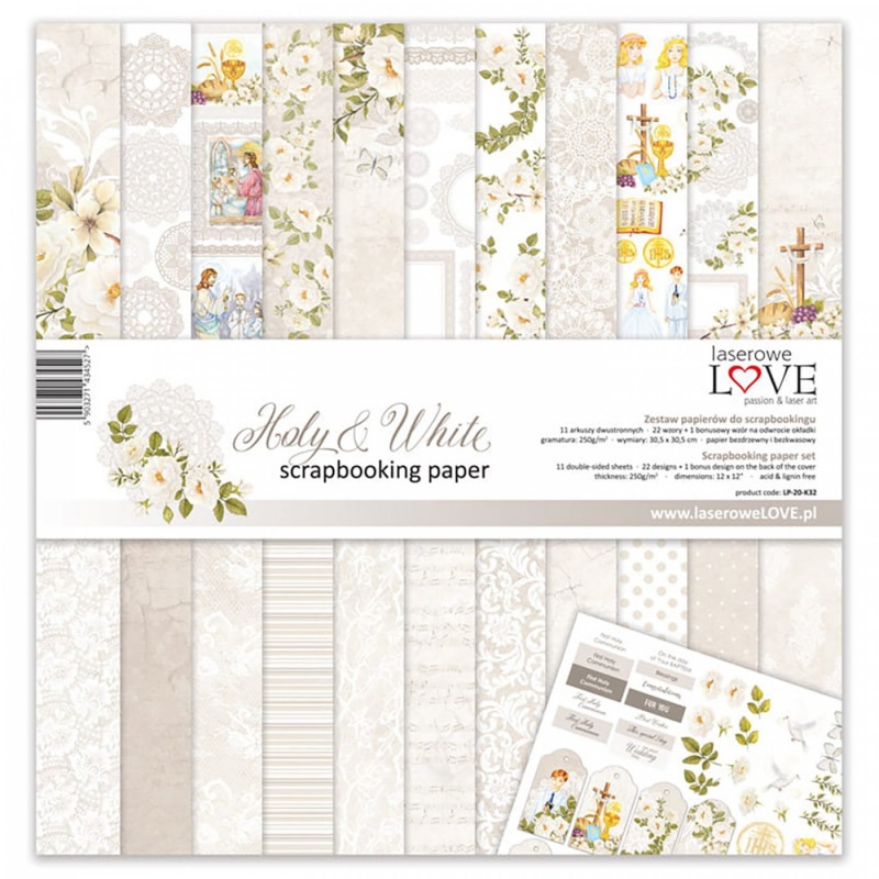 Papier na scrapbooking od značky Laserowe LOVE očarí prekrásnymi motívmi. Kolekcia 6 obojstranných papierov s rozmermi 30,5 x 30,5 cm poslúži pri techni