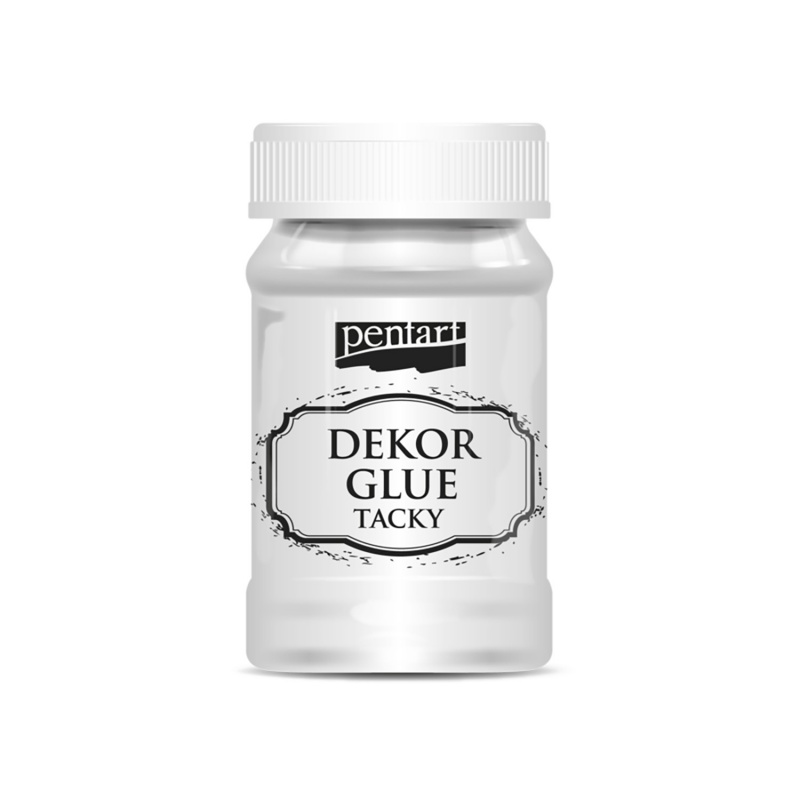 Samolepiace lepidlo Dekor Tacky Glue je lepidlo na vodnej báze, ktoré po zaschnutí vytvára samolepiaci povrch vhodný na zdobenie metalickými plátkami, gl
