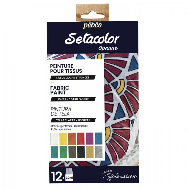Farby na textil Setacolor Opaque od Pébéo sú krycie, vodou riediteľné navzájom miešateľné farby na  textil. Farby sú živé a žiarivé. Ich zloženie