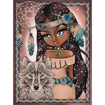 Diamond dotz, Indian Girl with Wolf, 40 x 30 cm