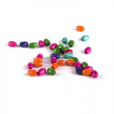 Drevené korálky, ovál, 5 x 8 mm, mix farieb, 20 g
