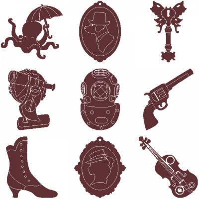 Drevené ozdoby, steampunkové postavičky, 54 ks