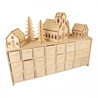 Drevený adventný kalendár, dedina