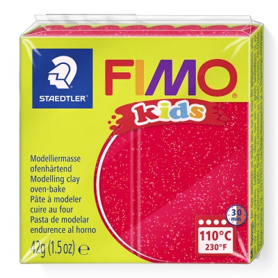 FIMO Kids, 42 g, 212 červená s trblietkami