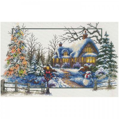 Krížiková výšivka,Winter Cottage, 61 x 42 cm