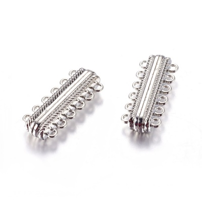Magnetické zapínanie, valec s očkami, 33 x 14 x 7 mm, strieborná