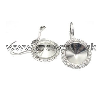 Mechanická náušnica štrasová RIVOLI Rhodium 14 mm