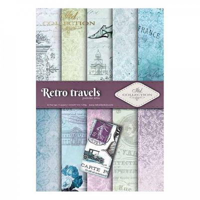 Papier na scrapbooking A4, sada RETRO CESTA 6 ks
