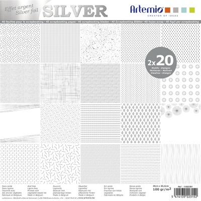 Papier na scrapbooking, Foil Silver, 40 ks, 100 g